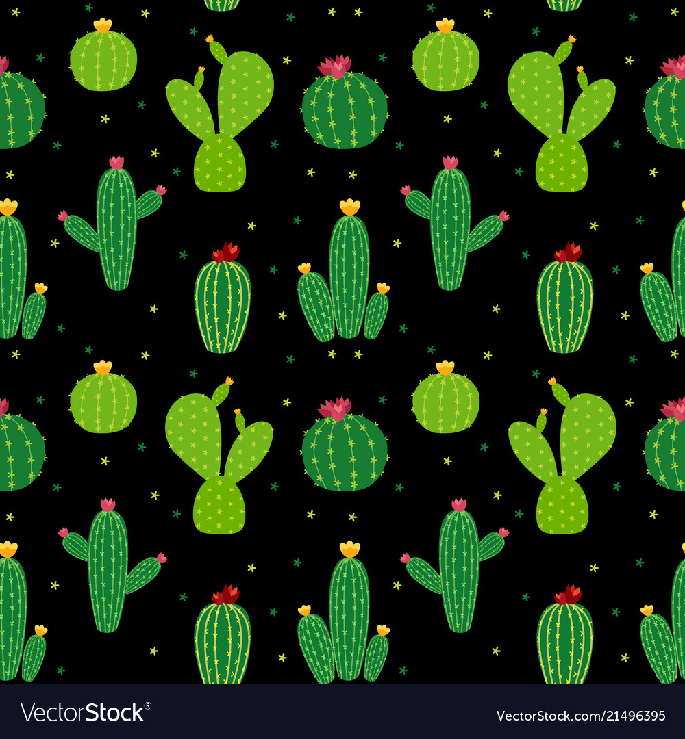 Cactus Icon Set - Seamless Pattern