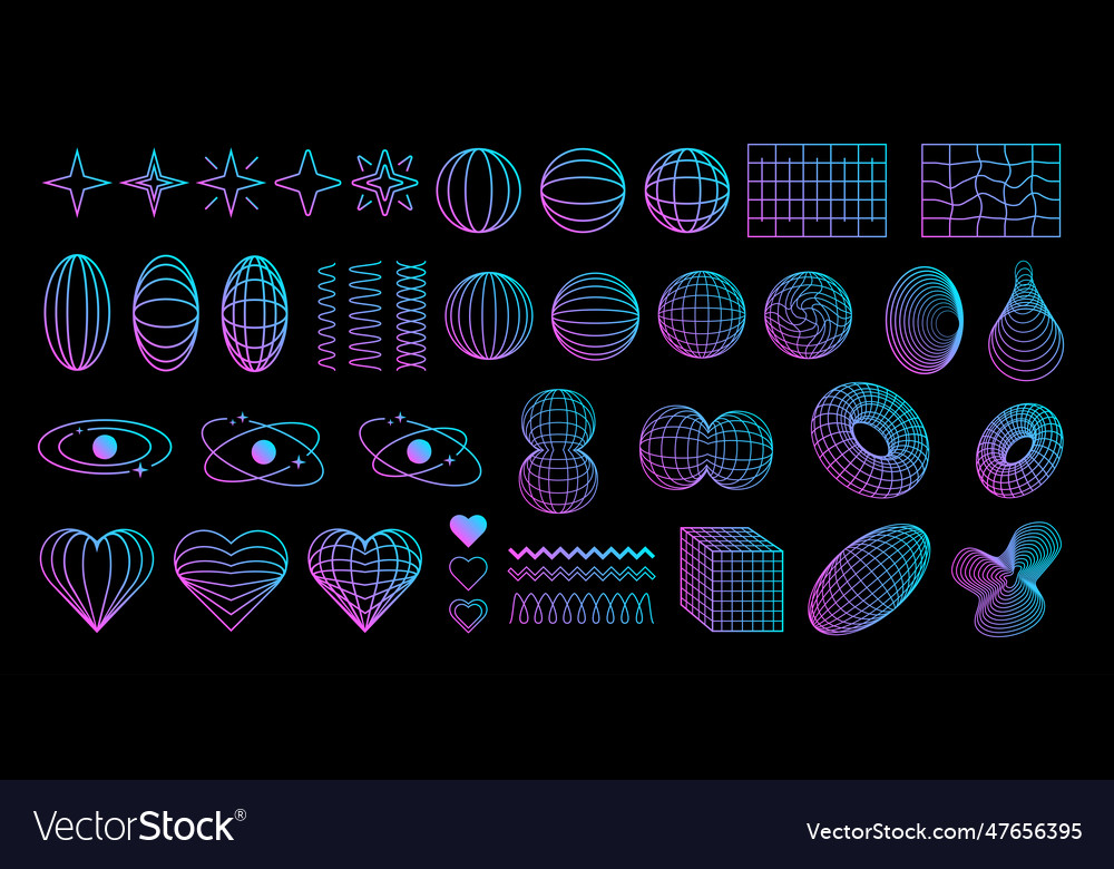 Gradient retro shapes elements in y2k style vector image Gradient retro shapes elements in y2k style