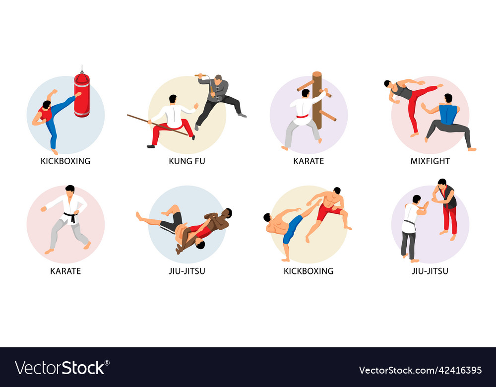 Martial Arts Isometric Compositions Royalty Free Vector