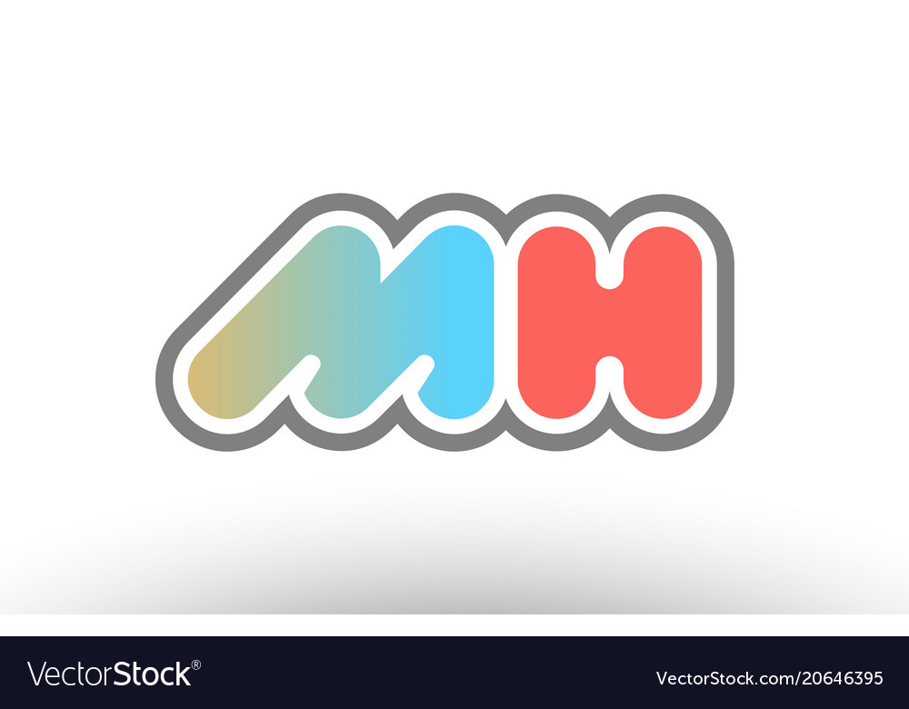 Orange pastel blue alphabet letter mh m h logo