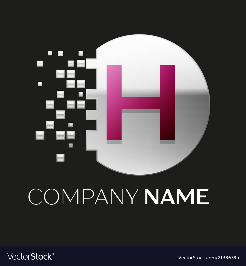 Pink letter h logo symbol in silver pixel circle