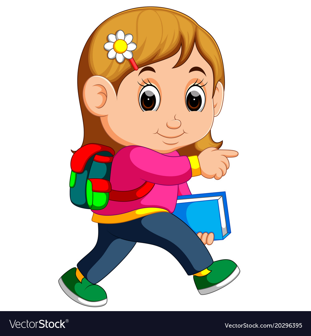 School girl cartoon walking Royalty Free Vector Image