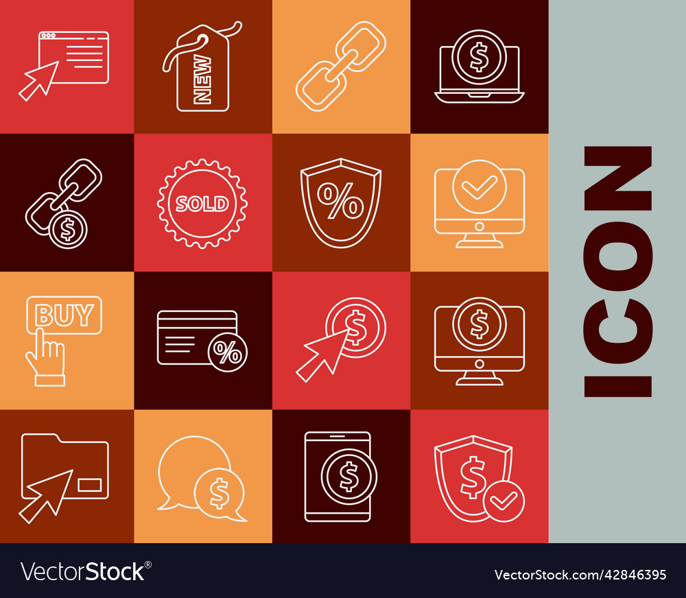 Set line shield with dollar computer monitor vector image Set line shield with dollar computer monitor