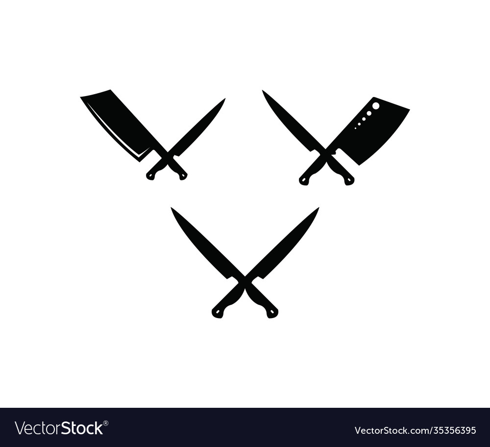 Vintage Retro Butcher Knife Cleaver Crossed Vector Image