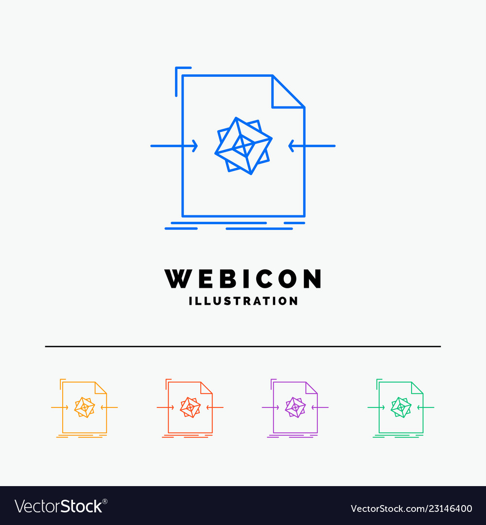 3d document file object processing 5 color line vector image 3d document file object processing 5 color line