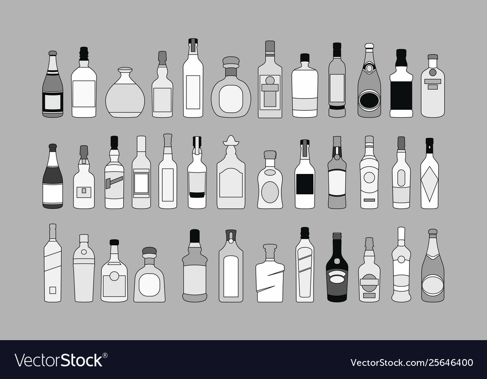 Alcohol bottles line icons set drinks object vector image Alcohol bottles line icons set drinks object