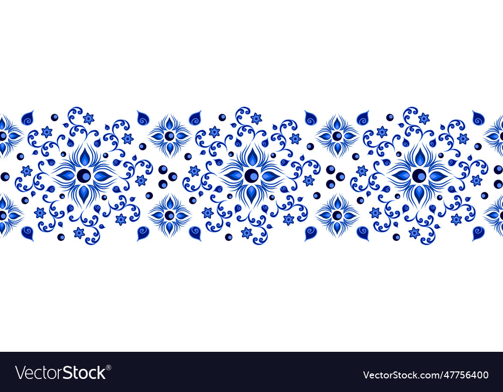 Blue on white floral border in traditional style Vector Image