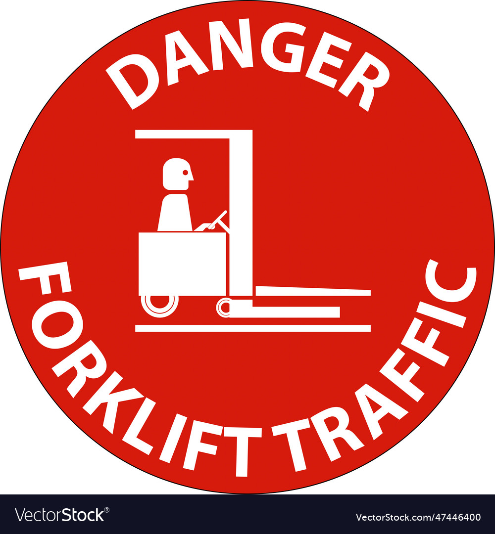 Danger forklift traffic floor sign on white