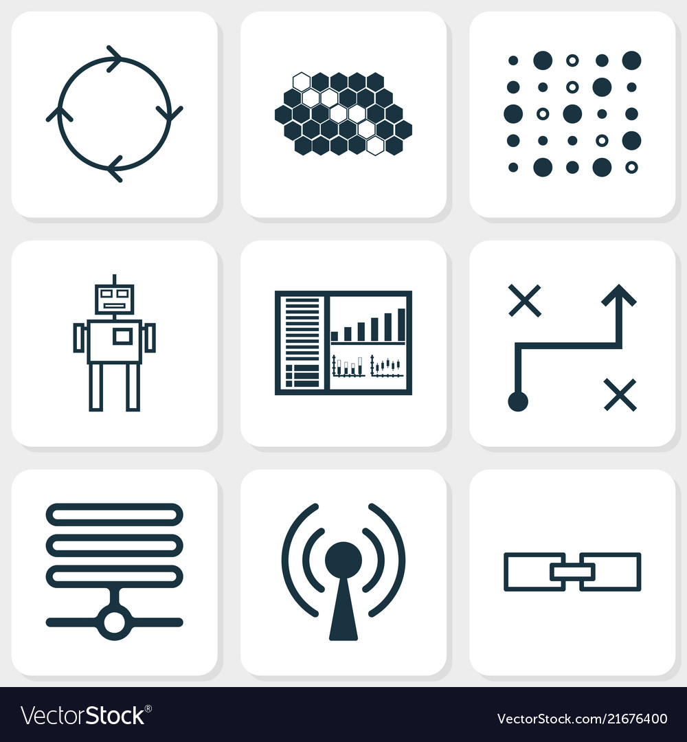 Machine icons set with linked data wireless Vector Image Machine icons set with linked data wireless