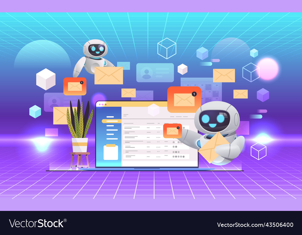 Robots Sending Emails on Laptop