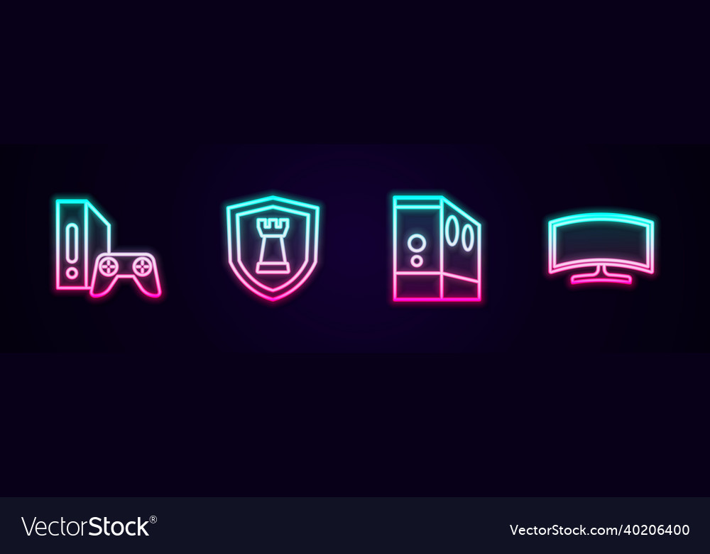 Set line game console with joystick chess shield vector image Set line game console with joystick chess shield