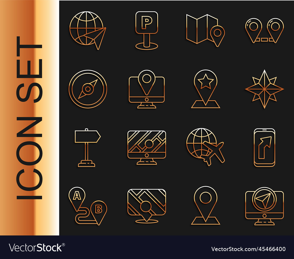 Set line monitor with location marker city map vector image Set line monitor with location marker city map
