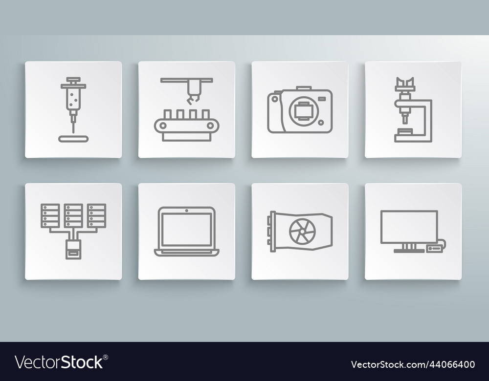 Set line server data web hosting factory conveyor vector image Set line server data web hosting factory conveyor