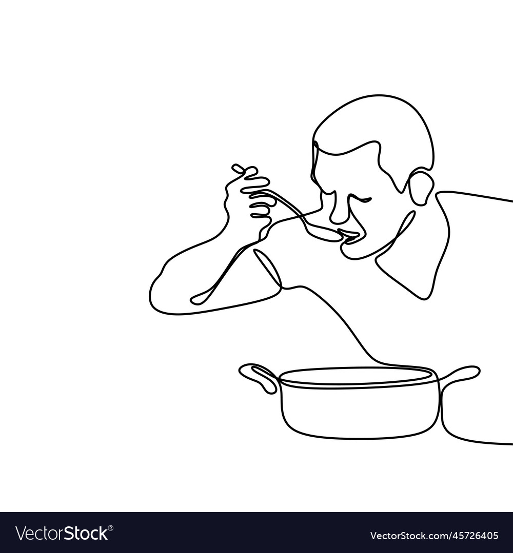 Continuous line drawing from the chef trying