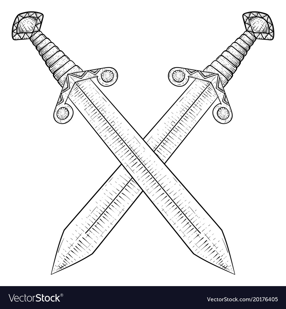 Crossed swords hand drawn sketch Royalty Free Vector Image