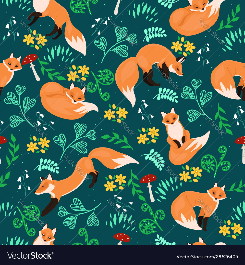 Cute Fox Pattern in Forest