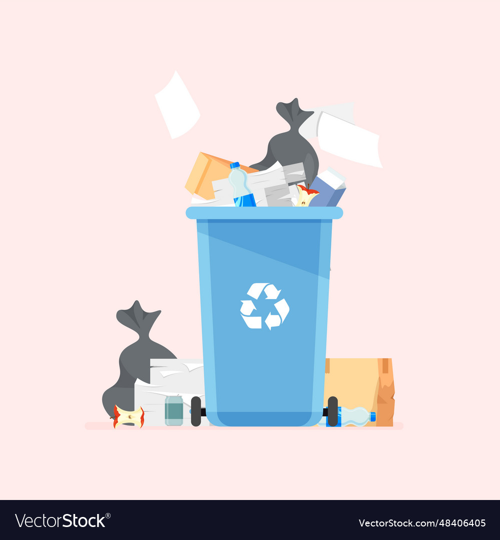 Garbage container with unsorted trash vector image Garbage container with unsorted trash
