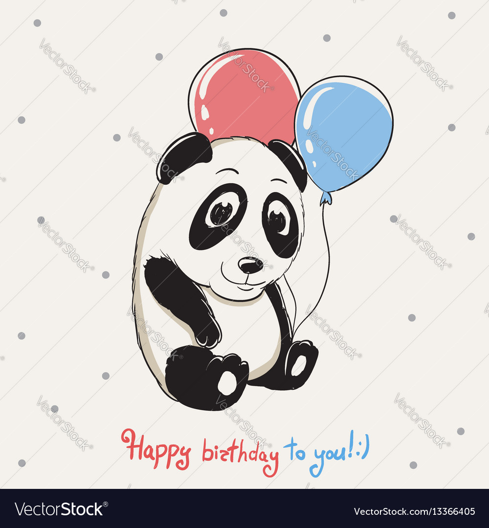 Happy cute panda keeps balloons Royalty Free Vector Image