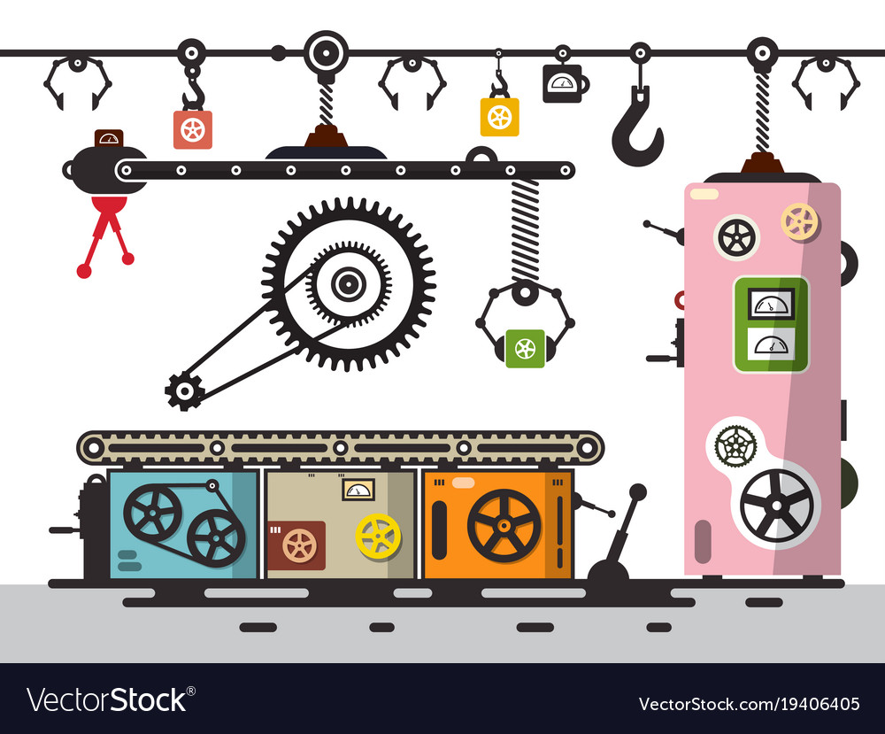Line of production factory interion with cogs