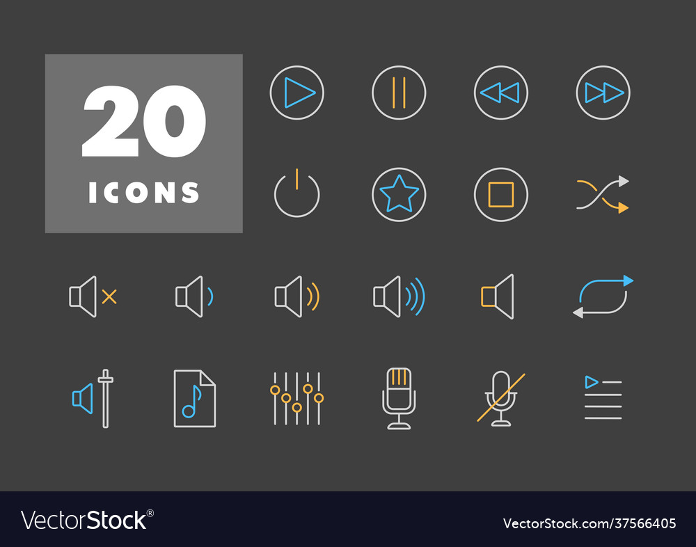 Multimedia user interface flat icons set vector image Multimedia user interface flat icons set
