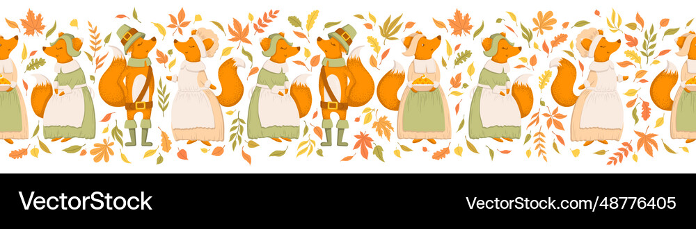 Seamless horizontal pattern with cute foxes Vector Image