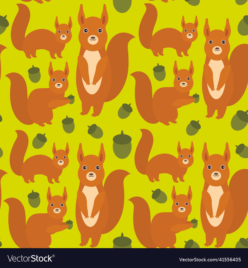 Seamless pattern set of funny red squirrels vector image Seamless pattern set of funny red squirrels