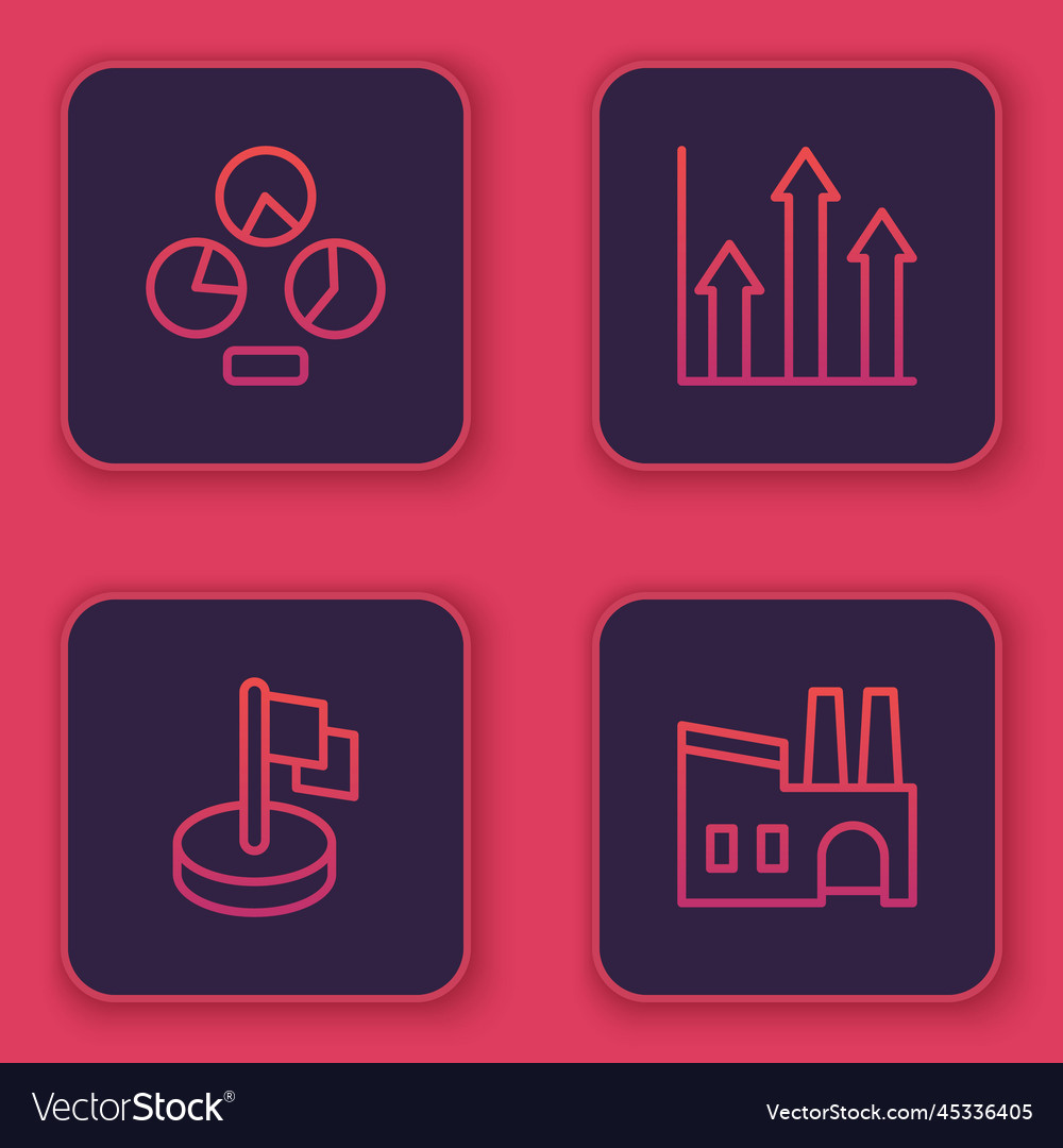 Set line pie chart infographic flag and factory