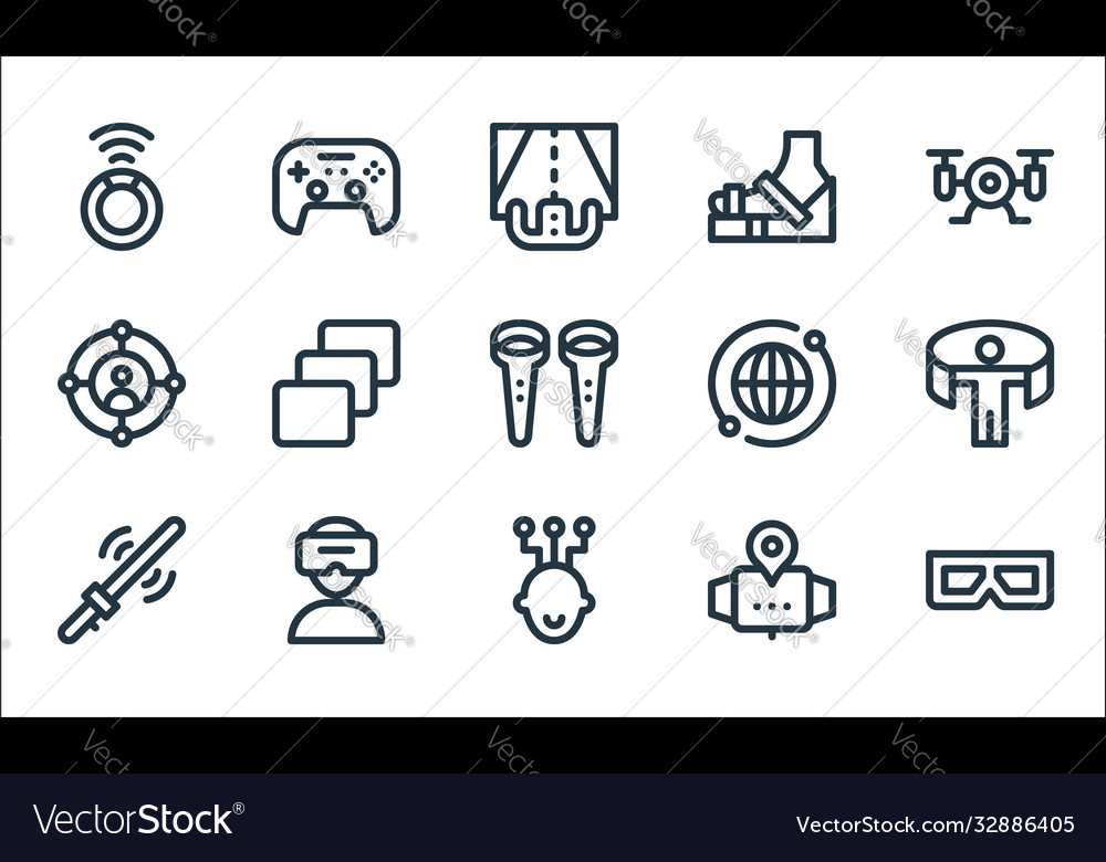 Virtual reality line icons linear set quality vector image Virtual reality line icons linear set quality
