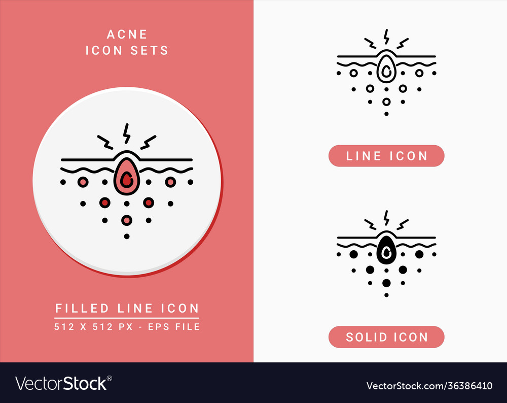 Acne icons set with solid icon line style layer Vector Image