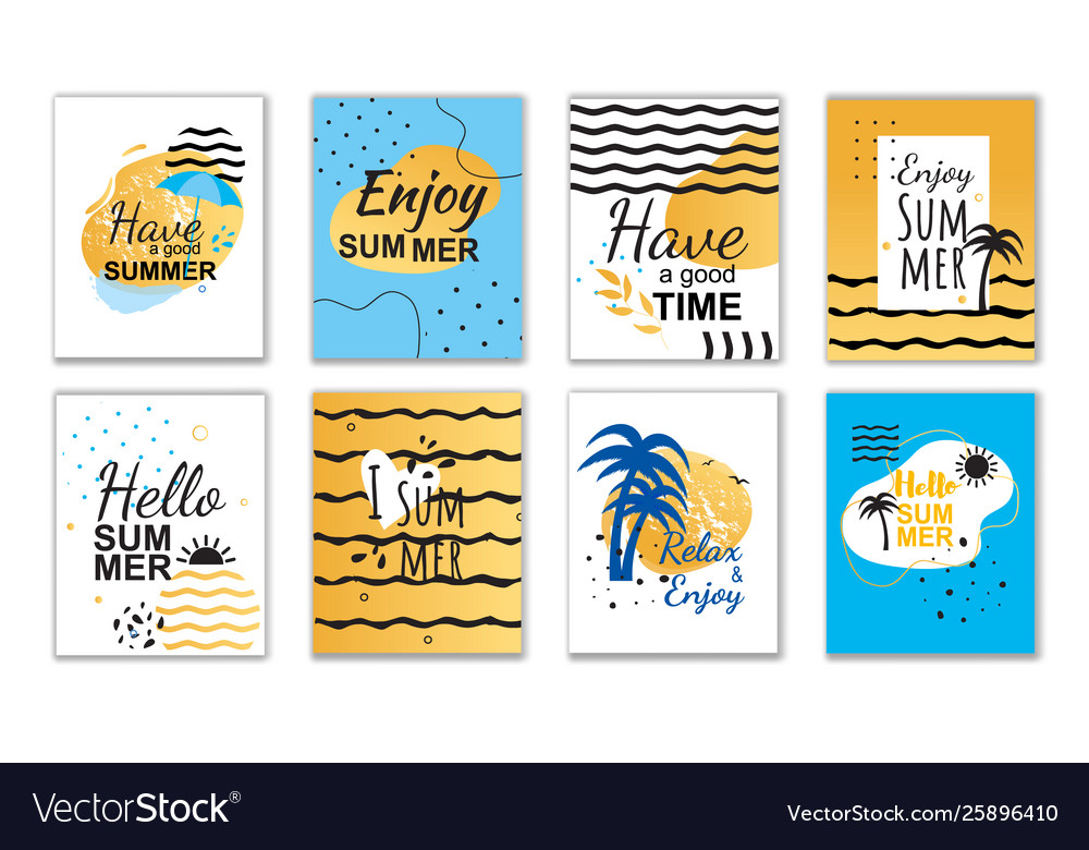 Best summer wishes and greetings in cards set Vector Image