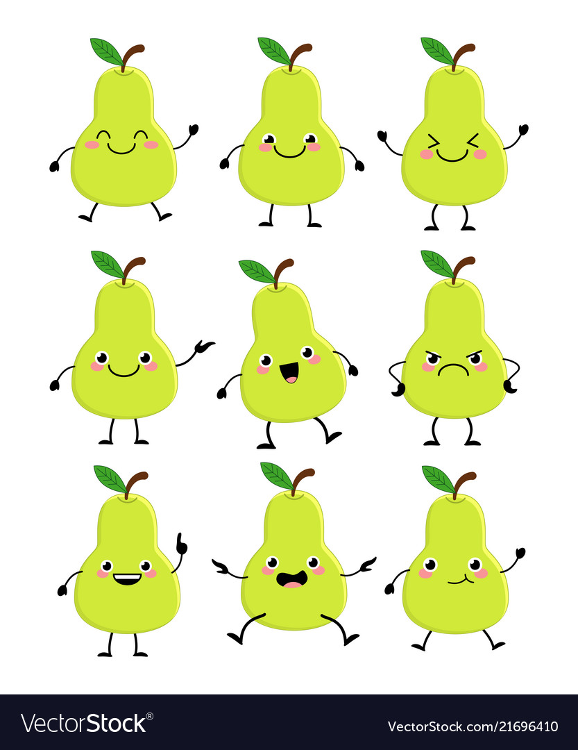 Cute pear characters set with different emition vector image Cute pear characters set with different emition