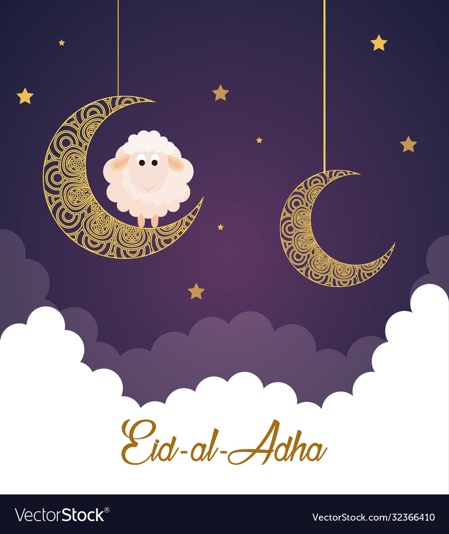 Eid al adha mubarak happy sacrifice feast moons Vector Image