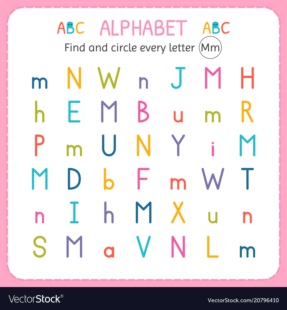 Find and circle every letter m worksheet Vector Image