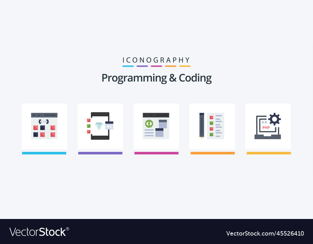 Programming and coding flat 5 icon pack including