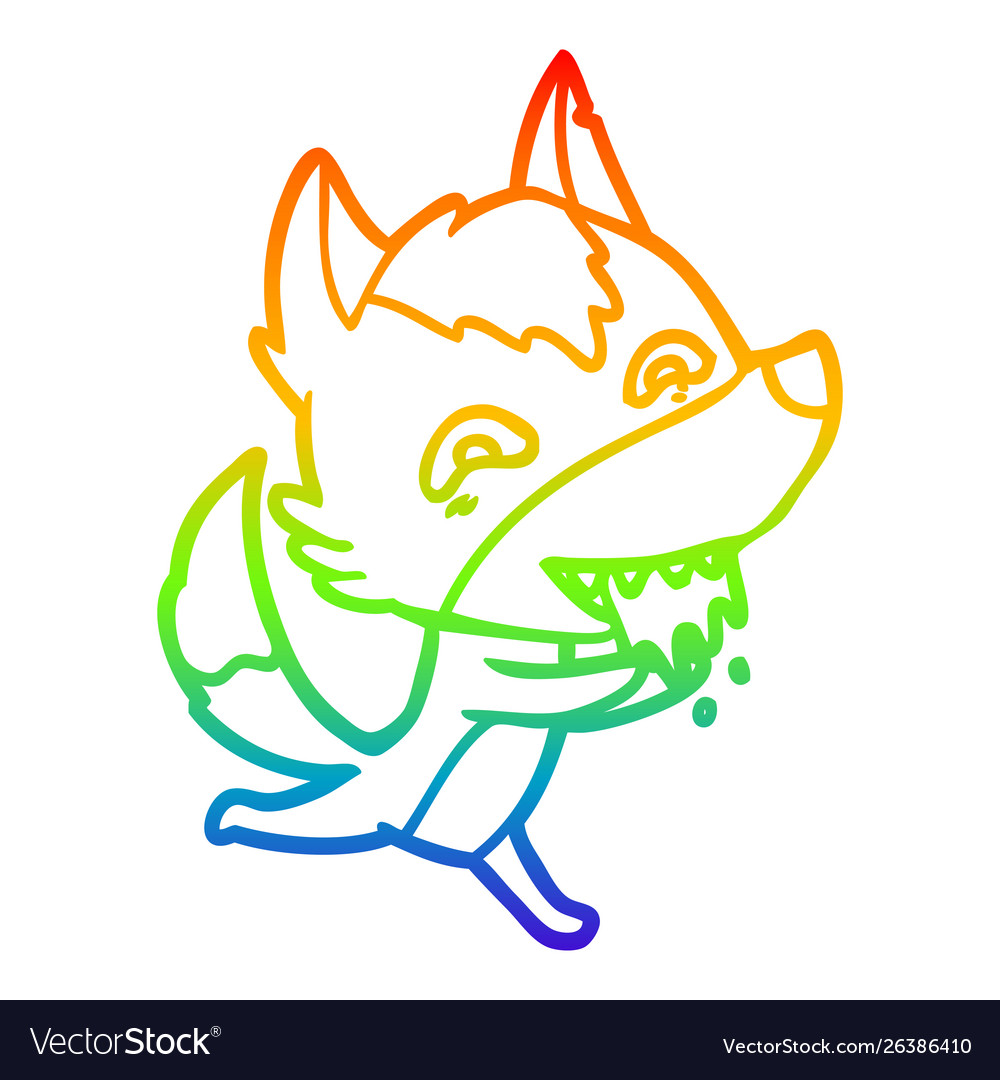 Rainbow gradient line drawing cartoon hungry wolf Vector Image