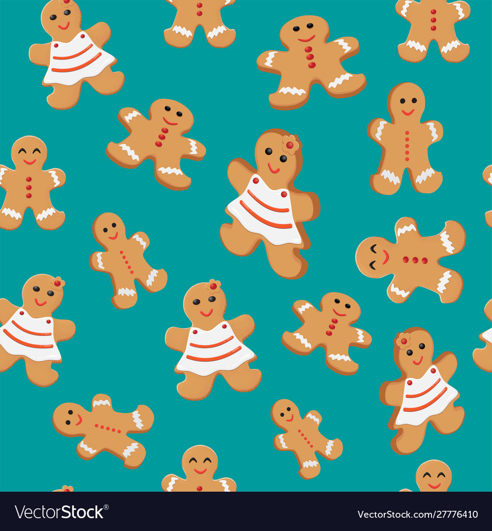 Seamless patterns with gingerbread cookies vector image Seamless patterns with gingerbread cookies