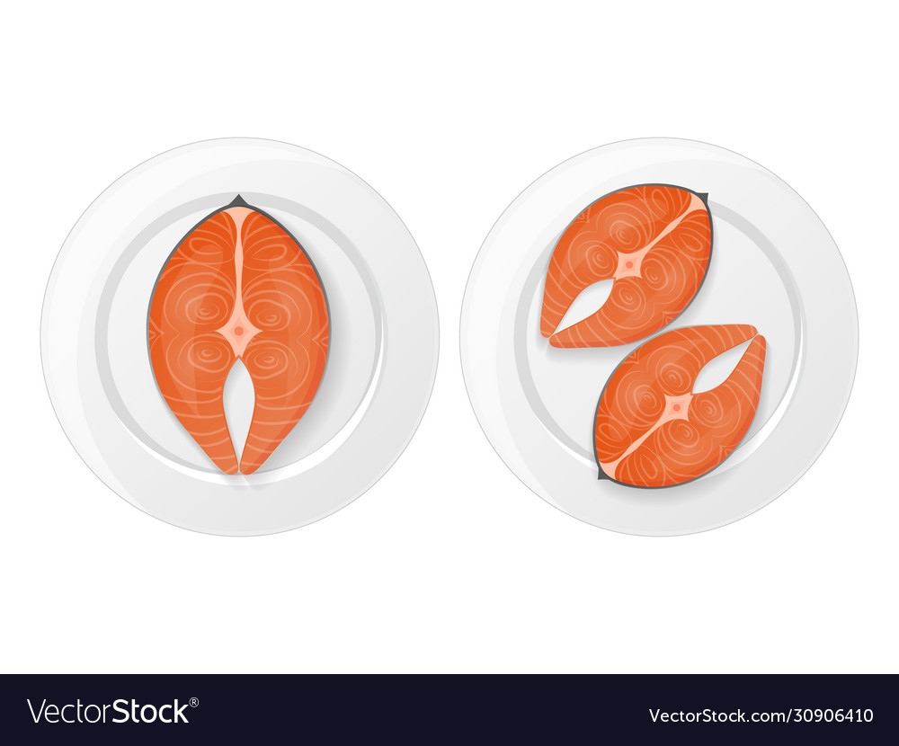 Set slices red fish on plate object vector image Set slices red fish on plate object
