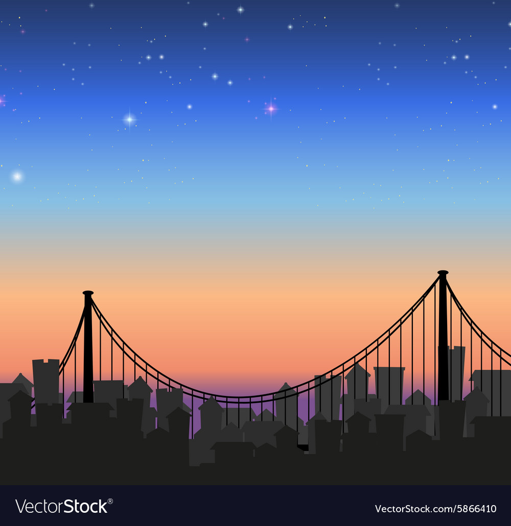 Silhouette city view with a bridge Royalty Free Vector Image