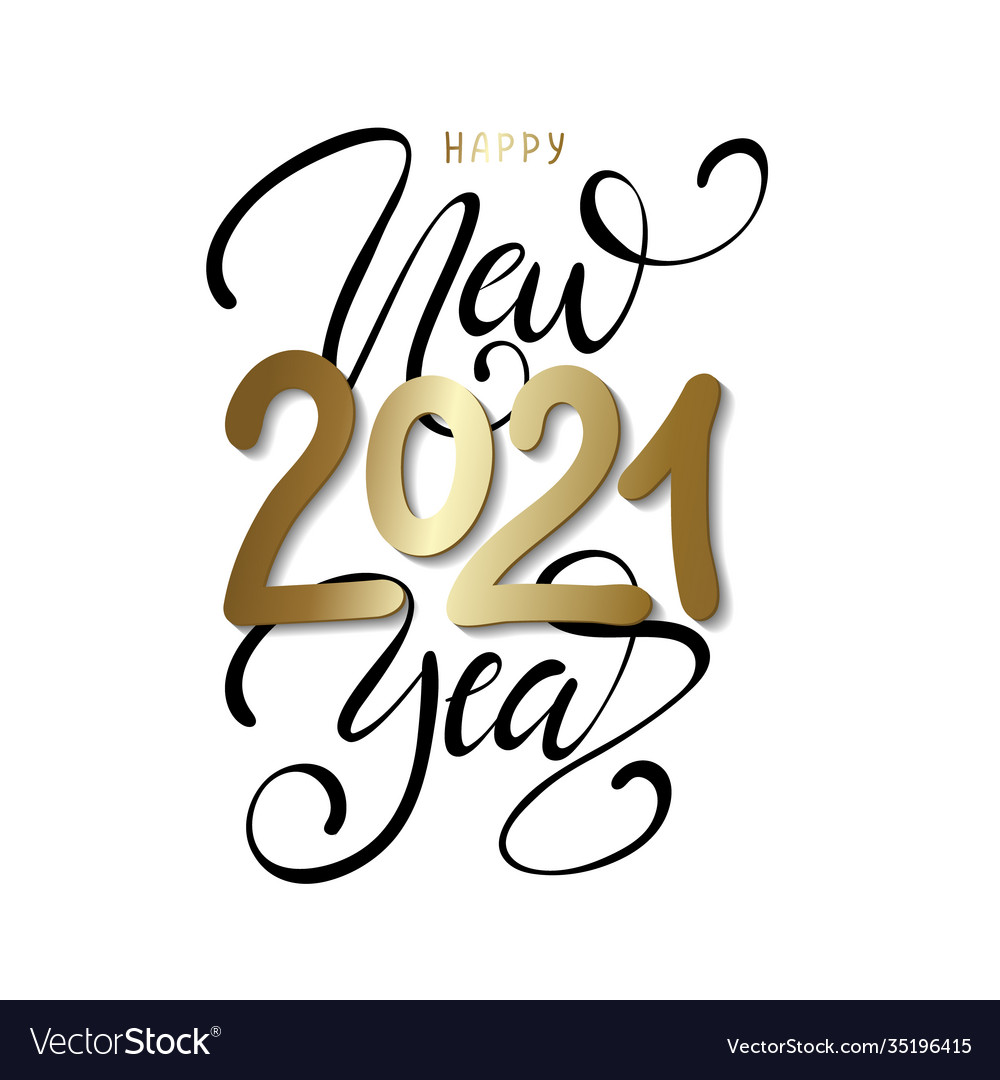 2021 happy new year script text hand lettering