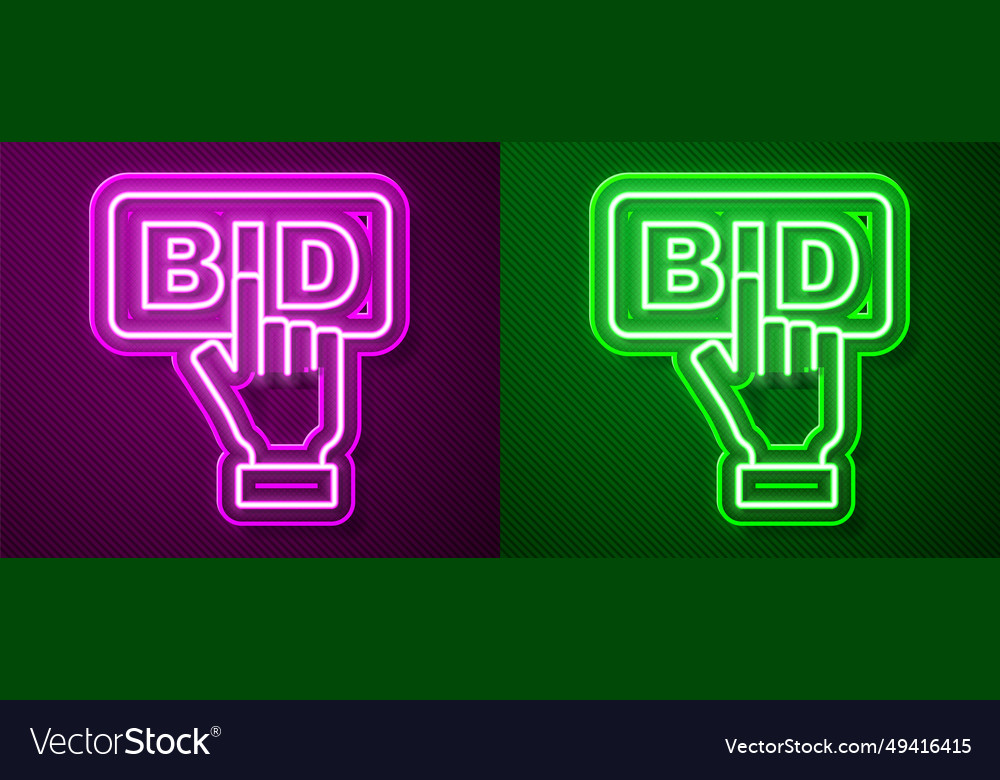 Glowing neon line bid icon isolated on purple