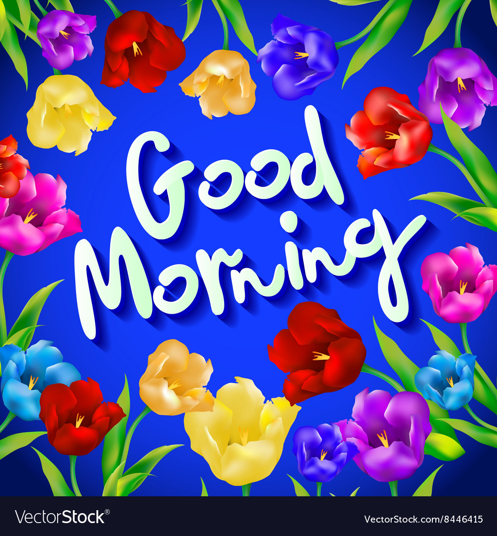 Good Morning Lovely Card With Flowers And Vector Image