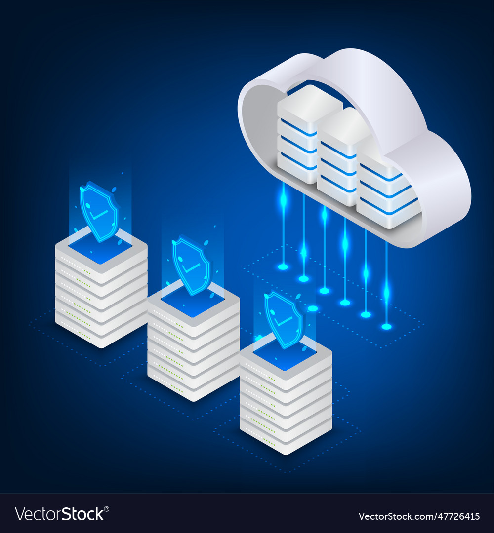 Isometric security server storage with cloud vector image Isometric security server storage with cloud