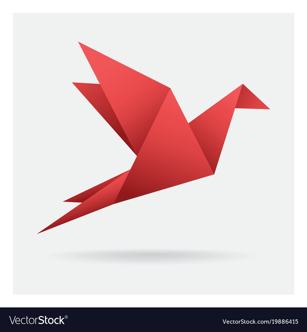 Red bird paper craft flying in frame art isolated Vector Image