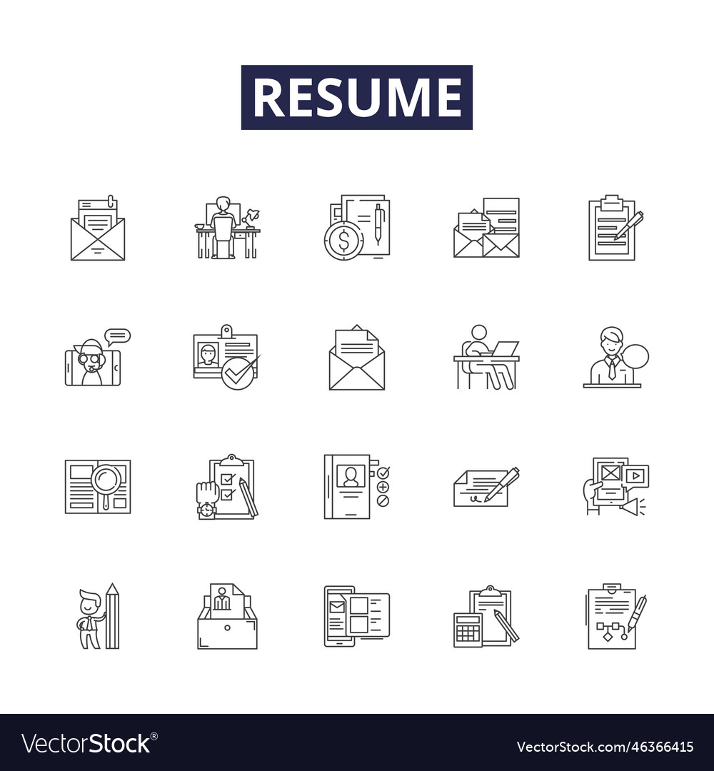 Resume line icons and signs profile Royalty Free Vector