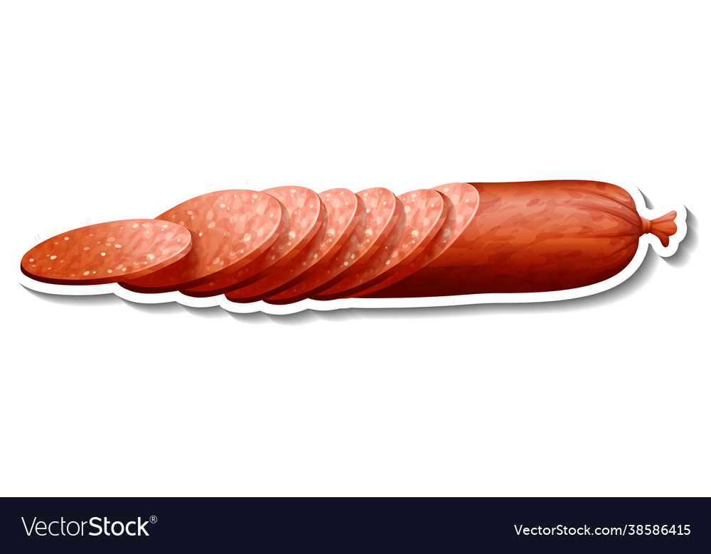 Salami sausage sticker on white background