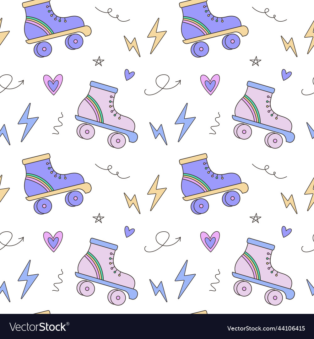 Seamless pattern of rollers lightning hearts vector image Seamless pattern of rollers lightning hearts