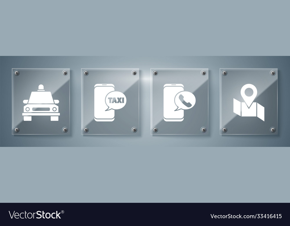 Set folded map with location marker taxi call vector image Set folded map with location marker taxi call