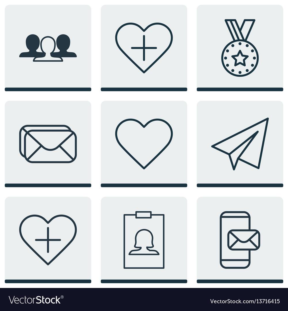 Set of 9 social network icons includes add