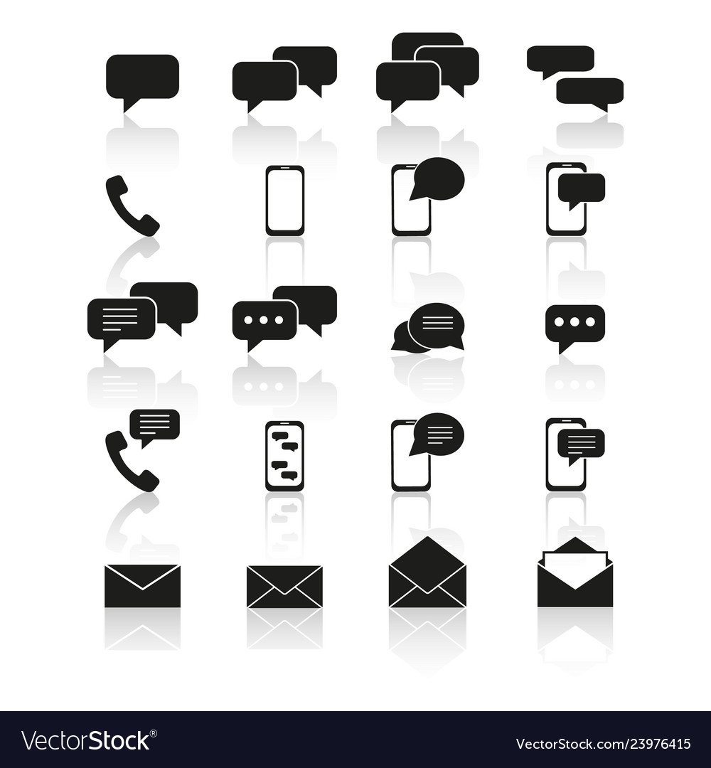 Set of contact to us icons with reflection vector image Set of contact to us icons with reflection