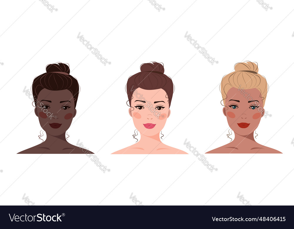 Set of portraits women different skin color Vector Image